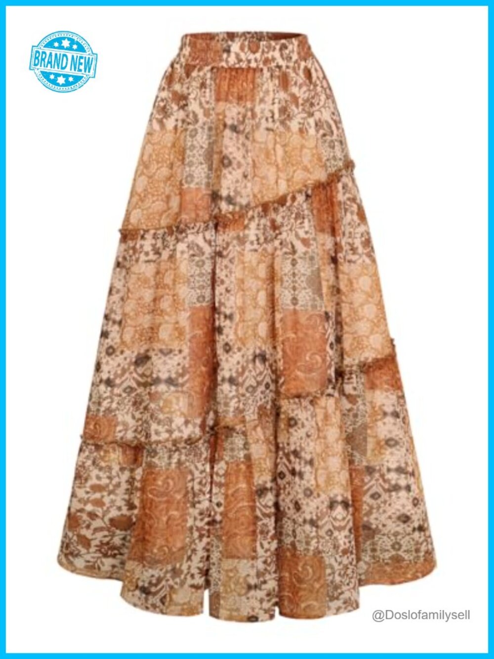 Tiered Chiffon Maxi Skirt with Pockets Elastic Waist Boho
